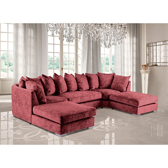 Photo of Boise u-shape chenille fabric corner sofa in ruby