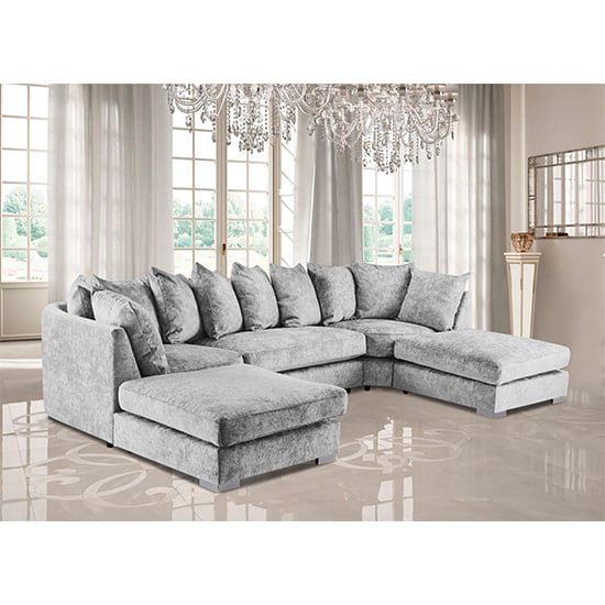 Photo of Boise u-shape chenille fabric corner sofa in silver