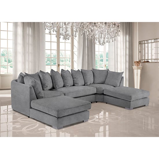 Photo of Boise u-shape plush velour fabric corner sofa in grey
