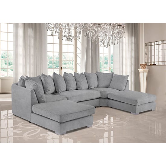Photo of Boise u-shape plush velvet corner sofa in silver