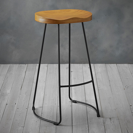 Product photograph of Boleyn Wooden Bar Stool With Black Metal Legs In Natural from Furniture in Fashion