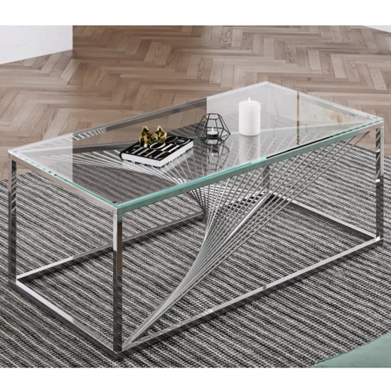 Product photograph of Bolzano Clear Glass Coffee Table With Silver Stainless Steel Leg from Furniture in Fashion