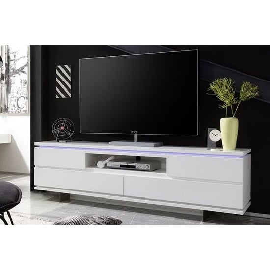 Read more about Boomer tv stand in matt white with 4 drawers and led lighting