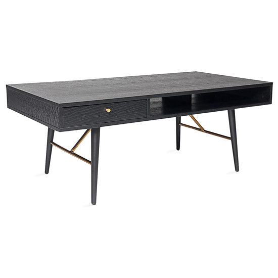 Product photograph of Brogan Wooden Coffee Table With 1 Drawer In Black And Copper from Furniture in Fashion