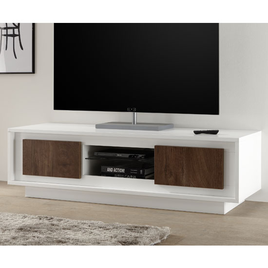 Product photograph of Borden Wooden 2 Doors Tv Stand In Matt White And Cognac Oak from Furniture in Fashion