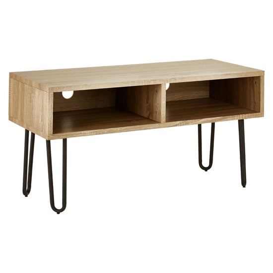 Photo of Boroh wooden tv stand with black metal legs in natural