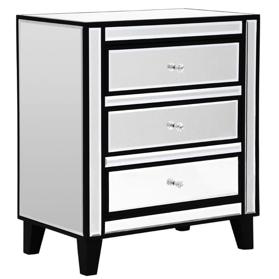 View Boulejo mirrored chest of 3 drawers in silver and black