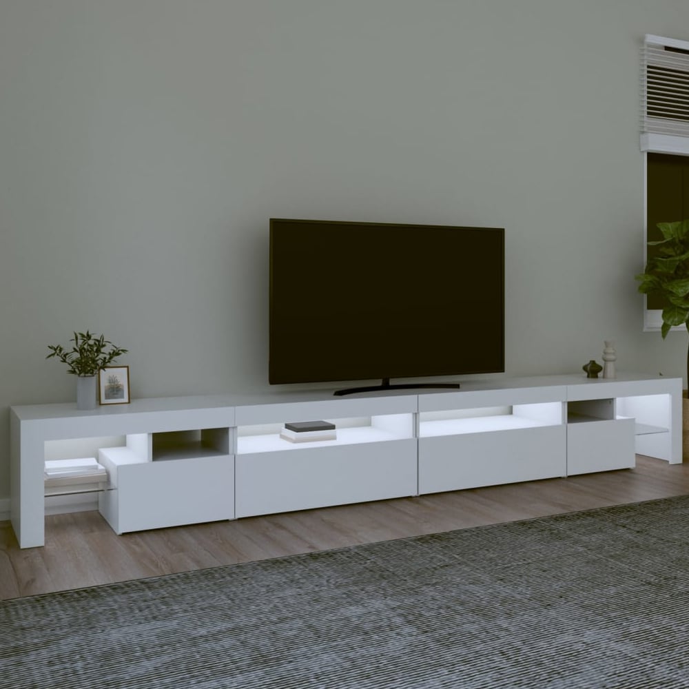 bowie wooden tv stand in white with led lights