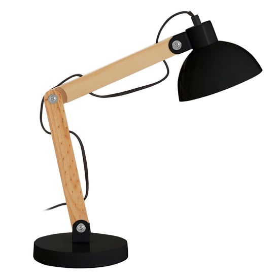 Read more about Bowin black metal table lamp with natural wooden base