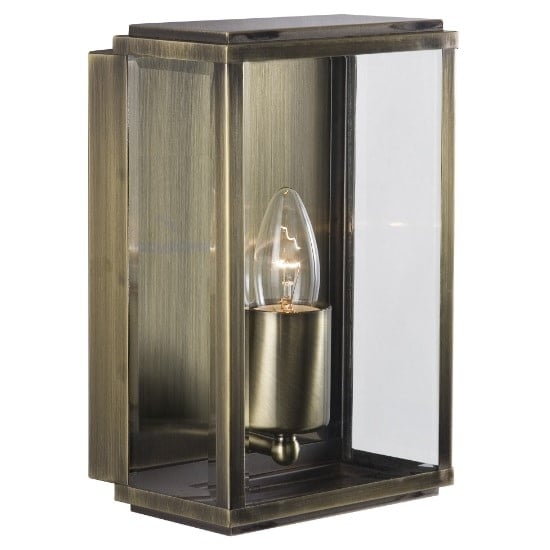 Read more about Box outdoor wall light in antique brass with bevelled glass