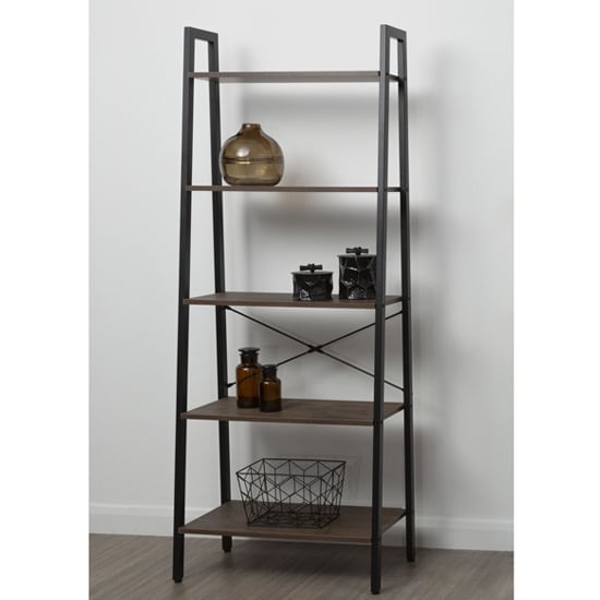 Product photograph of Bradken Dark Oak Wooden 5 Tier Shelving Unit With Black Frame from Furniture in Fashion