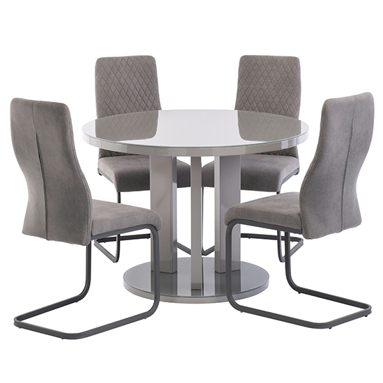 Read more about Brambee glass grey high gloss dining table 4 palmen grey chairs