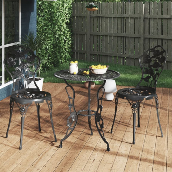 Product photograph of Brandi Cast Aluminium 3 Piece Bistro Set In Black from Furniture in Fashion