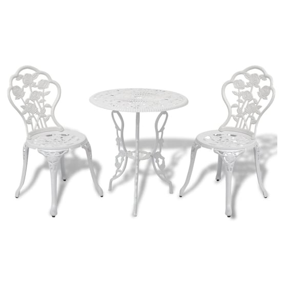 Product photograph of Brandi Cast Aluminium 3 Piece Bistro Set In White from Furniture in Fashion