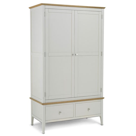 Product photograph of Brandy Double Door Wardrobe In Off White And Oak With 1 Drawer from Furniture in Fashion