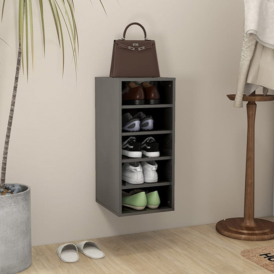 Product photograph of Branko High Gloss Shoe Storage Rack With 5 Shelves In Grey from Furniture in Fashion
