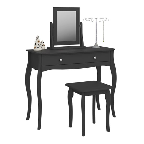 Read more about Braque wooden dressing table with mirror and stool in black