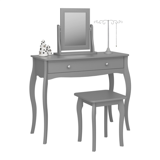 Read more about Braque wooden dressing table with mirror and stool in grey