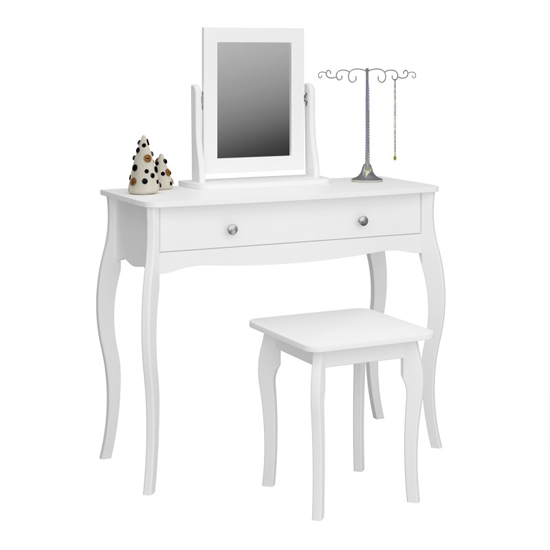 Read more about Braque wooden dressing table with mirror and stool in white