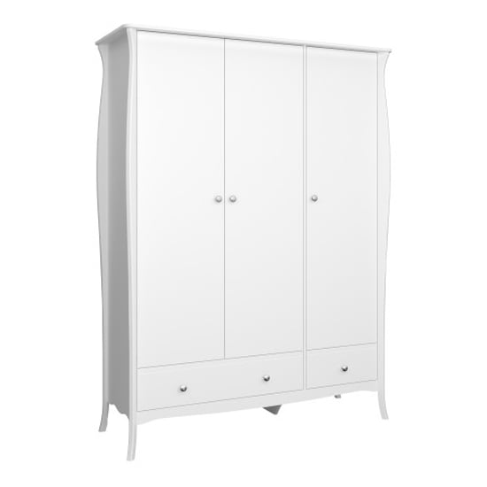 Read more about Braque wooden wardrobe with 3 doors and 2 drawers in white