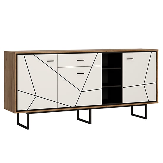 Product photograph of Brecon Wooden Wide Sideboard In Walnut And White High Gloss from Furniture in Fashion