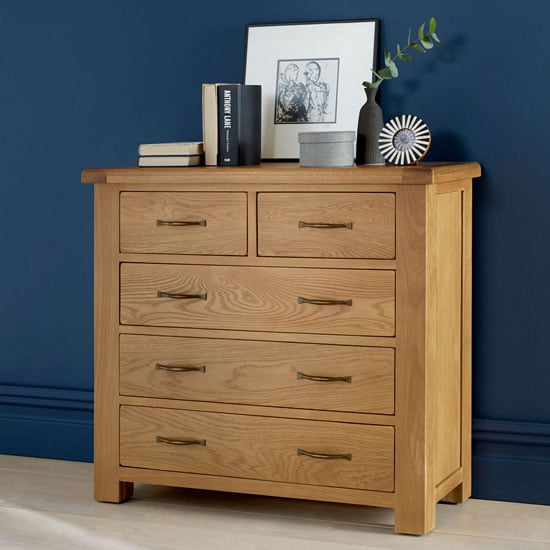 Product photograph of Brendan Chest Of Drawers In Crafted Solid Oak With 5 Drawers from Furniture in Fashion