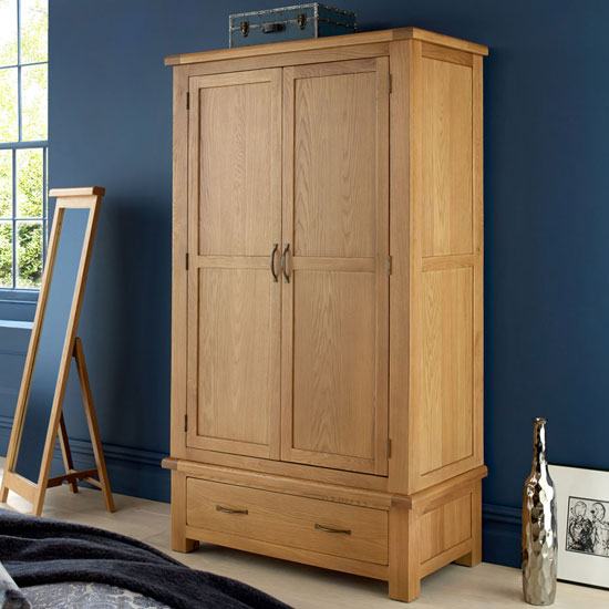 Product photograph of Brendan Double Door Wardrobe In Crafted Solid Oak With 1 Drawer from Furniture in Fashion