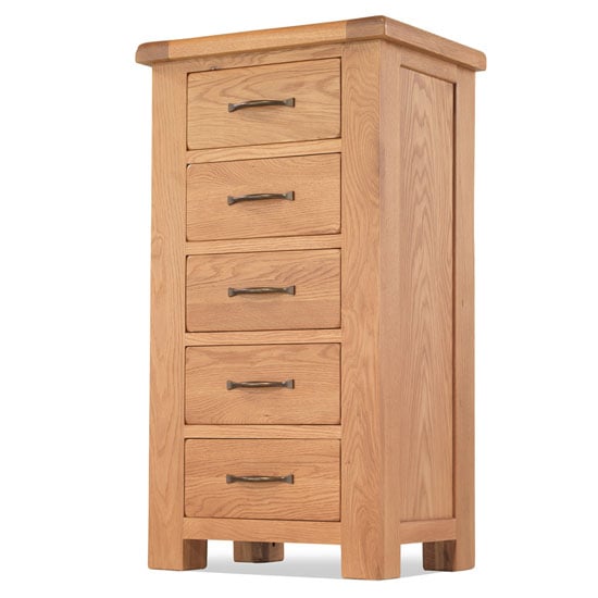 Product photograph of Brendan Tall Chest Of Drawers In Crafted Solid Oak With 5 Drawer from Furniture in Fashion