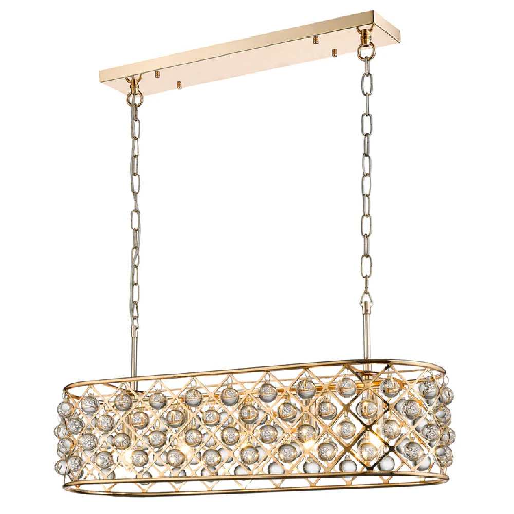 Product photograph of Brent 5 Light Crystal Droplets Pendant Light In Gold from Furniture in Fashion