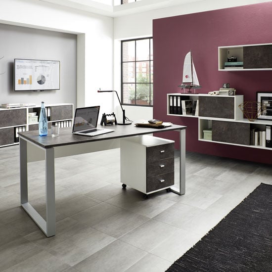 Brenta Computer Desk Rectangular In White And Basalto Dark | FiF