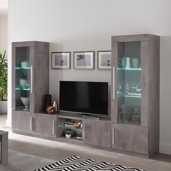 View Breta living room set in grey marble effect with high gloss led
