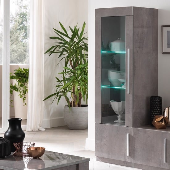 View Breta display cabinet grey marble effect with high gloss and led
