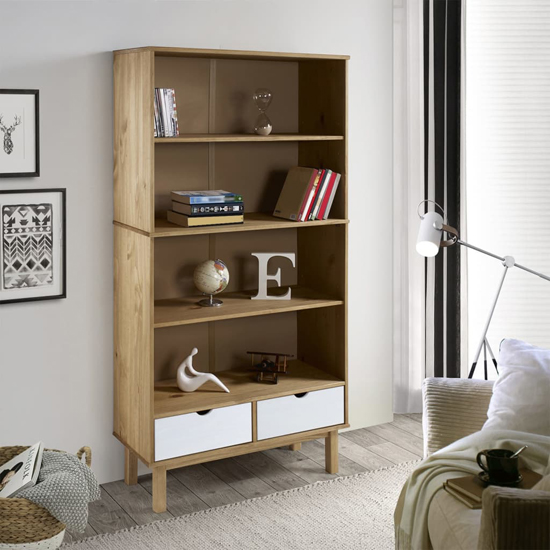 Product photograph of Bridie Pinewood Bookcase With 2 Drawers In Brown And White from Furniture in Fashion