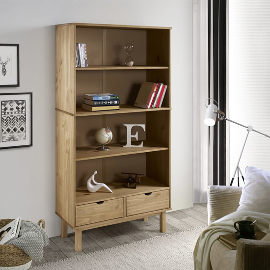 Product photograph of Bridie Pinewood Bookcase With 2 Drawers In Brown from Furniture in Fashion