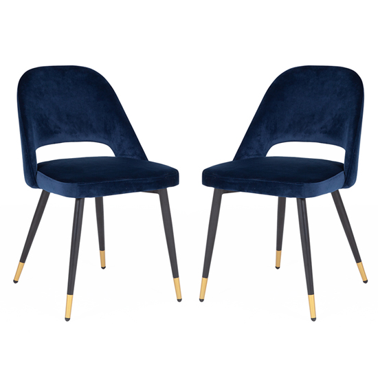 Set of 2 navy blue velvet dining tub chairs with chrome legs | Browse ...