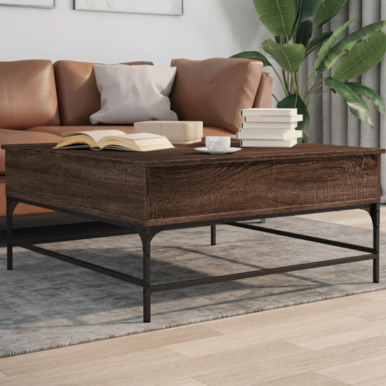 Product photograph of Brighton Wooden Coffee Table With Metal Frame In Brown Oak from Furniture in Fashion