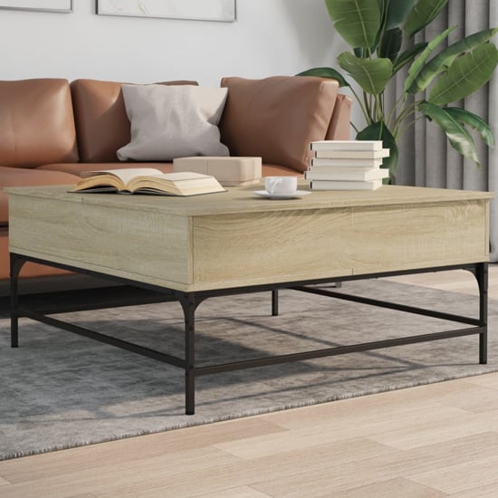 Product photograph of Brighton Wooden Coffee Table With Metal Frame In Sonoma Oak from Furniture in Fashion