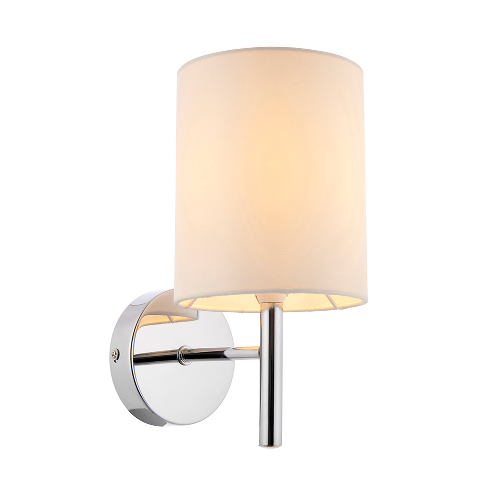 Product photograph of Brio White Fabric Wall Light In Polished Chrome from Furniture in Fashion