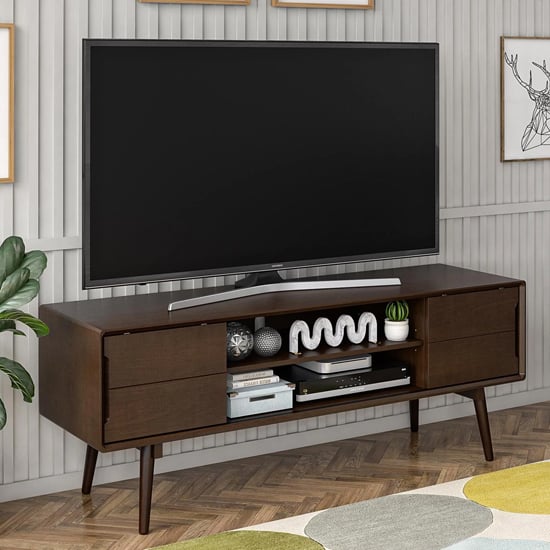Read more about Brittan wooden tv stand with 2 sliding doors in walnut