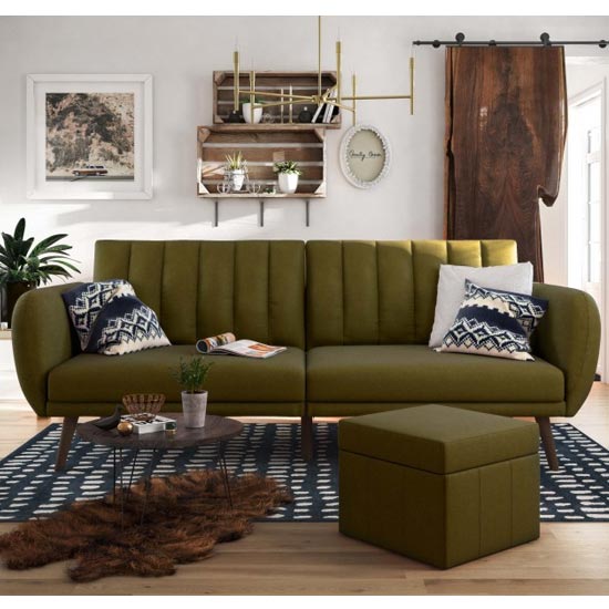 Product photograph of Necton Linen Sofa Bed In Green With Wooden Legs from Furniture in Fashion