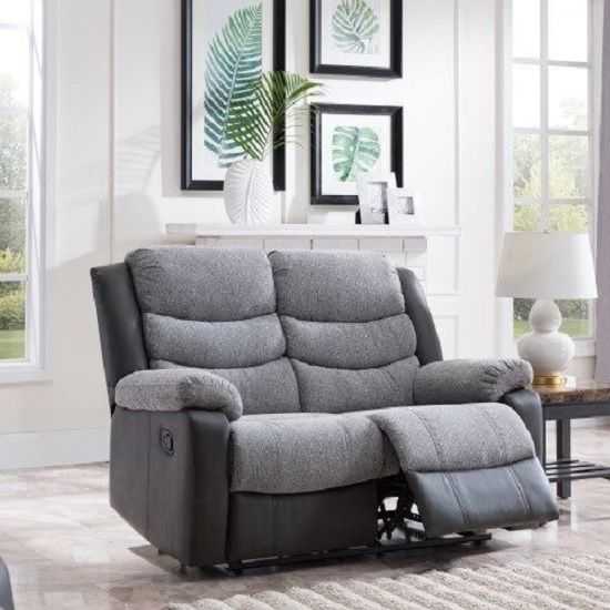 Brixton Recliner 2 Seater Sofa In Grey PU And Fabric | Furniture in Fashion