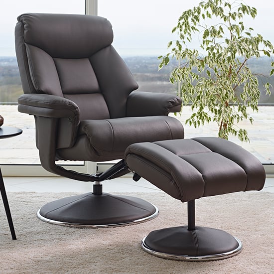 Photo of Brixton plush swivel recliner chair with footstool in charcoal