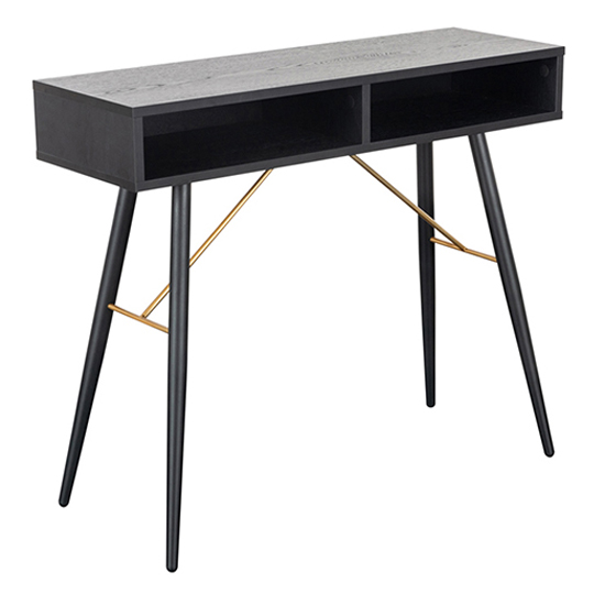 Product photograph of Brogan Wooden Console Table With 2 Shelves In Black And Copper from Furniture in Fashion