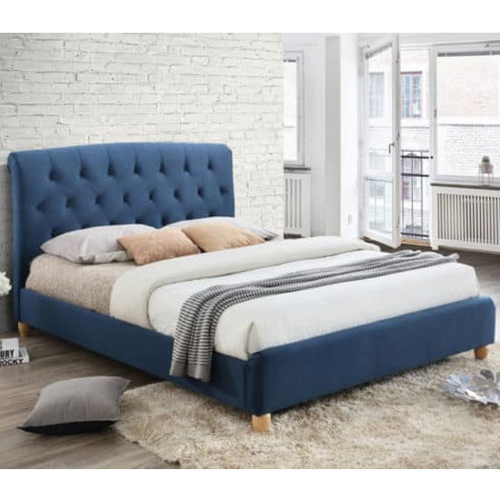 Product photograph of Brompton Fabric Double Bed In Midnight Blue from Furniture in Fashion