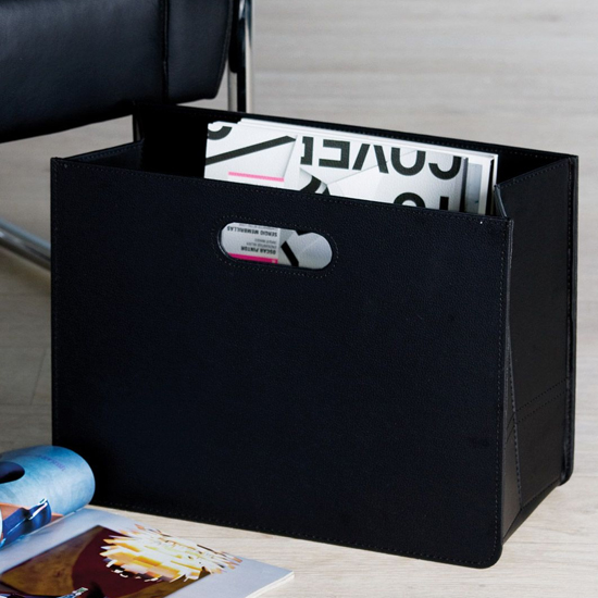 Product photograph of Brooklyn Synthetic Leather Magazine Rack In Black from Furniture in Fashion