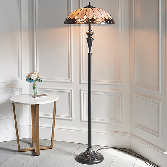 Product photograph of Brooklyn Tiffany Glass Floor Lamp In Dark Bronze from Furniture in Fashion