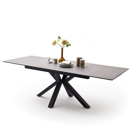 Product photograph of Brooky Glass Extendable Dining Table In Light Grey Metal Frame from Furniture in Fashion