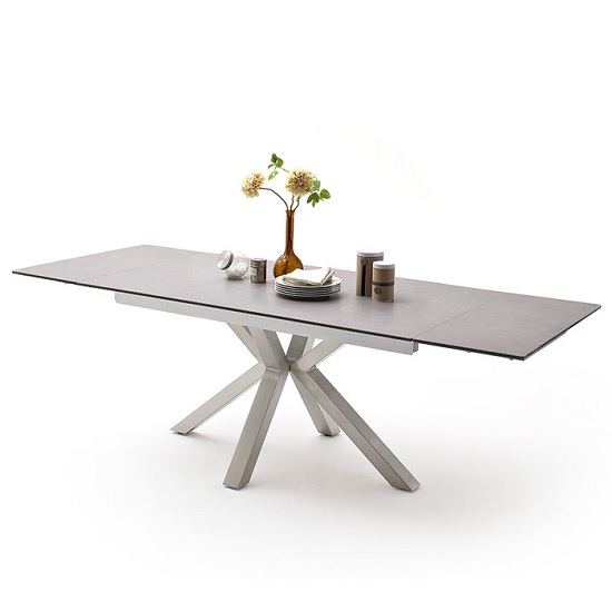 Read more about Brooky glass extendable dining table in light grey steel frame