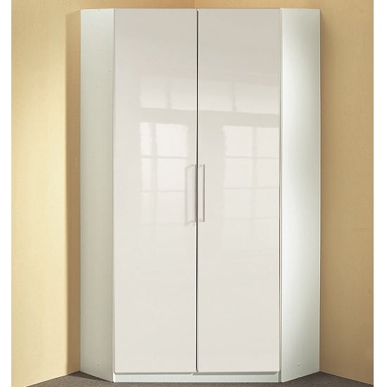 Bruce Corner Wardrobe In White High Gloss Fronts With 2 Doors