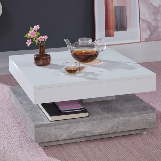 Brunch Rotating Coffee Table Square In White And Cement Grey